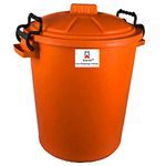 Srendi® Small/Medium/Large Plastic Coloured Bin/Waterfroof/Rodent Proof/Ideal for Outdoor/Animal Feed/Food/Storage/Flour Locking Lid (50L, Orange)