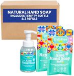 Truly Free Aloe Unscented Hand Soap - 10x Concentrated Aloe Vera, Non-Drying Gentle Cleanser - Bathroom Hand Soap - 1 Empty Bottle with Foaming Dispenser Pump + 2 Moisturizing Hand Soap Refill Pouches
