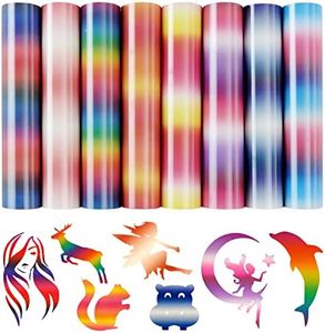 Tintnut Gradient-Ombre Heat-Transfer-Vinyl Reflective HTV- 8 Pack 12x8.2 inch Rainbow Reflective Heat Transfer Vinyl Sunset Color Dyeing