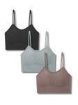 Tom & Gee Nylon Bralette Girls Sports Yoga Crop Top Push-Up Wire Free Women's Bra, Pack of 3 Pcs (Black,Gray,Pink, 28)