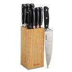 AGARO Galaxy 9 Pcs Kitchen Knife Set with Wooden Case, 7 Knives, 1 Knife Sharpener, 1 Wooden Case, High Carbon Stainless Steel, Non Slip Triple Rivet Strong Handle, Cooking, Cutting, Slicing, Silver (33407A)