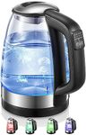 FOHERE Electric Kettle, 1.7L Glass kettle with 5 Temperature Control and 5 Colors LED Lights, Cordless Kettle with Stainless Steel Inner Lid & Bottom, Keep Warm Function & Auto Shut Off