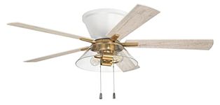 Craftmade 52" Insight Ceiling Fan in White/Satin Brass Finish, Reversible White/Washed Oak Blades, Integrated Light kit Included, Quiet 3-Speed Reversible Motor, IST52WSB5