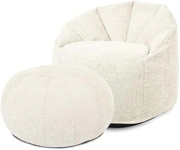 rucomfy Beanbags Snug Cinema Bean Bag Chair - Soft Fabric Adult Beanbag Lounger Seat with Filling Included - Luxury Home Furniture Accent Armchair - D90cm x H87cm (Oat, with Matching Pouffe)