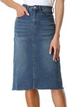 Allegra K Women's Jean Skirts High Waisted Back Vent Denim Short Skirt Blue Large