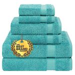 Cotton Paradise 6 Piece Towel Set 100% Cotton Soft Absorbent Turkish Towels for Bathroom 2 Bath Towels 2 Hand Towels 2 Washcloths, Turquoise Towel Set