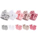 DRESHOW Newborn Baby Girls Hats Mittens Set Hospital Hat Beanie Infant Hats Baby Cotton Gloves No Scratch Mittens 0-6 Months