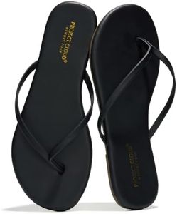 Project Cloud Flip flops for Women - Memory Foam Slippers for Women 2025 - Vegan Leather Women Slippers & Womens Sandals Beach Essentials Slides for Women Footwear - Flats (Foundations, Black, 6)