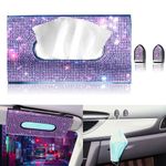 HTXJ-MF Car Visor Tissue Holder, Sparkling PU Leather Mask Box, Bling Crystals Cover Case & Glitter Mask Hook Clip for Women (Purple)