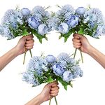 6 Pack Artificial Flowers, Fake Peony Silk Hydrangea Bouquet Decor Plastic Carnations Daisy Realistic Flower Arrangements Wedding Decoration Table Centerpieces,for Home Office Party Decor (Blue)