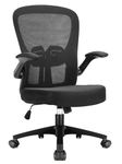 Durrafy Office Chair Ergonomic, Desk Chair With 90° Flip-up Armrests and Lumbar Support, Mid Back Office Desk Chair, Height-Adjustable, Mesh Swivel Chair with Silent casters, Capacity 102KG