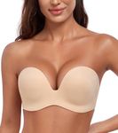 HACI Push Up Strapless Bra for Women Anti-Slip Padded Wireless Invisible(Beige,38D)