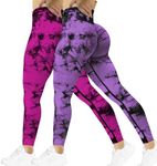 SENBAN Women Scrunch Workout Leggings: Butt Lifting High Waisted Yoga Pants - Tie Dye Seamless Booty 2 Pack Gym Leggings Rose Purple M