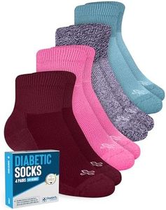 Doctor's Select Ankle Diabetic Socks for Women and Men - 4 Pairs | Diabetic Ankle Socks for Women | Neuropathy Socks, Red/Pink/Teal/Purple - 4 Pairs