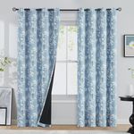 FMFUNCTEX 100% Blackout Curtains 84 Inch Long for Living Room Blue and White Floral Blossom Print Curtains Farmhouse Thermal Insulated Drapes for Bedroom Grommet Top Window Curtains 2 Panels Blue