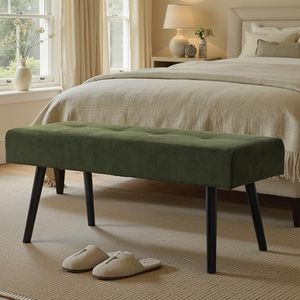 Comfy to go Entryway Bench - Green Bench for Bedroom, Modern Ottoman End of Bed, Corduroy Padded Benches for Living Room, Foyer, Mudroom, Hallway - 39" L x 14" W x 17" H (Green)