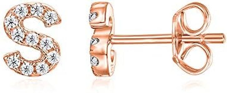 PAVOI 14K Gold Plated 925 Sterling Silver Cubic Zirconia Initial Letter Stud Earrings for Women | Simulated Diamond Alphabet Letter Earrings, Rose Gold, Cubic Zirconia