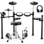 Donner DED-95 Electric Drum Set, Electronic Drum Kit for Beginner with Kick Drum, 180 Sounds, Quiet Mesh Drum Set with Drum Throne, Sticks Headphone, and 40 Melodics Lessons Black