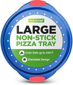 NutriChef Pizza Tray, Nonstick Pizza Baking Pan with Perforated Holes, 13-Inch - Round, Carbon Steel Premium Bakeware Pizza Screen with Silicone Grip Handles, Dishwasher Safe - Blue
