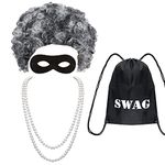 Women's Burglar Robber Granny Gangster Old Lady Grandma Fancy Dress Costume ~ Granny Grey Afro Wig, Eye Mask, Necklace, SWAG Bag - Adult World Book Day Hen Night Party