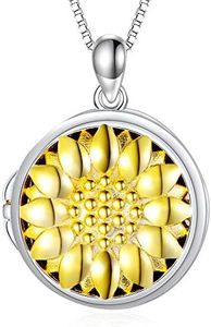 SOULMEET Sterling Silver Sunflower Locket Necklace That Holds Picture Photo Keep Someone Near to You Christmas Birthday Gift Idea