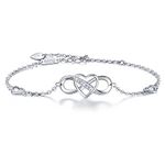 Billie Bijoux Bracelet for Women 925 Sterling Silver Infinity Heart Bracelet Endless Love Symbol Charm Adjustable Silver Bracelets for Women Mothers Day Christmas Gifts for Women Mom Wife