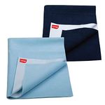 LuvLap Instadry Anti-Piling Fleece Extra Absorbent Quick Dry Sheet for baby, Baby Bed Protector, Waterproof baby sheet, Small size 50x70cm, Pack of 2, Sky Blue & Navy Blue