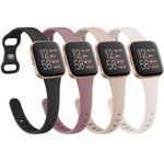 4 Pack Slim Silicone Bands for Fitbit Versa 2 Bands Women Men, Soft Breathable Replacement Bracelet Strap Compatible with Fitbit Versa 2 Smartwatch (Black/Starlight/Smoke Purple/Milk Tea)