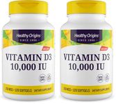 Healthy Origins, Vitamin D3, Softgels Each with 10,000 IU, 120 Softgels, Gluten-Free, Soy-Free (Pack of 2)