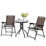 DORTALA 3PCS Bistro Set, Patio Conversation Set w/2 Folding Chairs, Indoor & Outdoor Dining Furniture Set w/Round Table for Backyard, Garden, Poolside