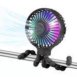 RockloookY Stroller Fan, Personal Desk Fan with Flexible Tripod Design, 3 Speeds USB Rechargeable Fan with LED Lights, Quiet Handheld Fan for Baby Stroller, Office, Car Seat, Camping (Black) (H826)