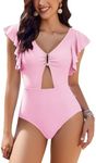 AI'MAGE Womens One Piece Swimsuit Tummy Control Cutout Ruffle Bathing Suits 2024 Swimming Suit Pink