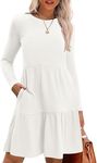 Zeagoo Womens Sweater Dress Long Sleeve Ribbed Womens Tunic Dress Knee Length Dress Casual Fall Maternity Dress White S