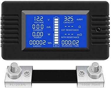 DC Multifunction Battery Monitor Meter,0-200V,0-100A (Widely Applied to 12V/24V/48V RV/Car Battery) LCD Display Digital Current Voltage Solar Power Meter Multimeter Ammeter Voltmeter