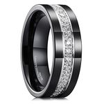 King Will GEM Mens 8mm Black Polished Finish Tungsten Carbide Ring Cubic Zircon Stones Flat Style Wedding Band(8)