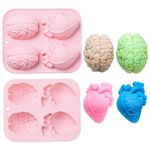 DanLingJewelry 2Pcs Pink Heart and Brain Silicone Molds Body Organ Shape Bloody Halloween Molds for Chocolate Dessert Decor Baking