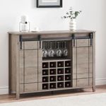 GarveeHome Farmhouse Wine Bar Cabinet,47" Coffee Bar Cabinet with Sliding Barn Door, Buffet Sideboard Cabinet with 16 Bottle Wine Rack for Dining, Living Room, Light Rustic Oak