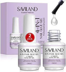 Saviland 2pcs 15ML Gel Nail Glue, 4-in-1 Nail Glue Gel Set, Glue on Nails,Valentine's Fake Nails&Press on Nails, Gel Base Strengthen for Nails, Slip Solution for Poly Gel, Nail Repair Treatment
