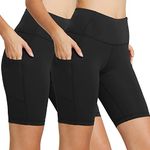 BALEAF Women's 8" High Waist Biker Workout Yoga Running Compression Shorts Side Pockets 2-Pack Black/Black Size S