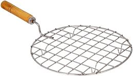 KSJONE Stainless Steel Multi-Functional Wire Steaming Cooling and Baking Barbecue Rack Round Wire Roaster Rack/Papad Jali/Roti Grill Round Shape with Wooden Handle