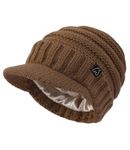 Hat Hut Beanie Hats for Women Men Satin Lined Winter Hats for Women Slouchy Beanies Satin Lined Beanie with Brim Visor (Khaki)