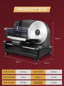 FOHERE Electric Meat Slicer 200W – Adjustable Stainless Steel Blade