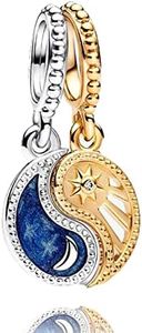 Two-tone Splittable Sun & Moon Dangle Charm per le Donne Vracciali Collane con 5A Cubic Zirconia 925 Perline Pendenti in Argento Sterling Gioielli Regalo per le Ragazze