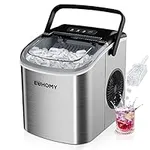 EUHOMY Countertop Ice Maker Machine with Handle, 26lbs in 24Hrs, 9 Ice Cubes Ready in 6 Mins, Auto-Cleaning Portable Ice Maker with Basket and Scoop, for Home/Kitchen/Camping/RV. (Silver)