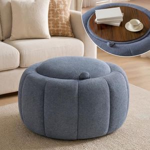Tbfit Round Storage Ottoman - No Assembly Required, Storage & Sturdy Structure Multi-Functional Seat/Footrest for Living Room, Bedroom & Kids Room Soft Fabric for Family Home Use