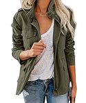 chouyatou Women's Fall Stand Collar Zip Up Military Cotton Utility Safari Jacket, Army Green, Medium