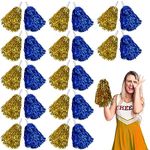 Lovecheer 24PCS Pom Poms Cheerleading Blue and Gold Metallic Pom Poms with Handle Cheering Squad Team Spirit for Party Dance Sports Girls Kids Adults Gifts