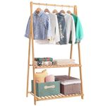 Jotsport Small Clothes Rack Kids Dress Up Storage for Playroom, Toddlers Bedroom, Bamboo Child Garment Rack with 2 Tier Storage Shelf, Kids Clothing Rack Costumes Organizer