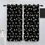 Baocicco Panda Window Curtains Small Panda Portraits Black Drapes with Grommets Fun Design Cute Panda Pattern Kids Curtain Kids Bedroom Decor 2 Panels 38Wx45H Inch
