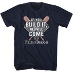 American Classics Field of Dreams 80s Movie If You Build It They Will Come Adult Short Sleeve T-Shirts, Navy, Large